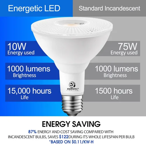 Miniatura 4 de Bombillas LED PAR30 de Energetic, luz de inundación para interiores y exteriores de 10 vatios (equivalente a 75 vatios), 3000 K blanco cálido, 1000
