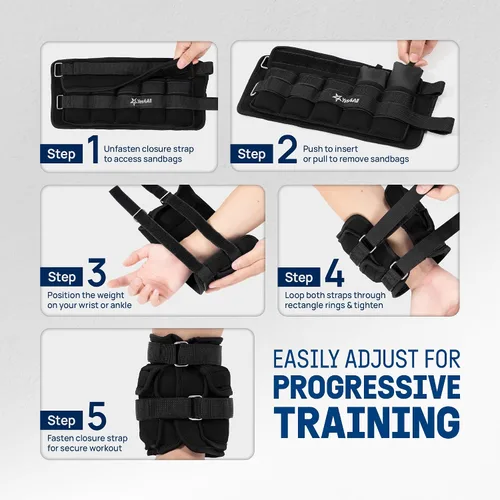 Miniatura 8 de Yes4All Pesas ajustables para muñeca y tobillo, par de 3.5/5 libras, pesas para piernas para mujeres y hombres, bandas de brazo pesadas con sacos