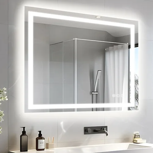 Miniatura 14 de EchosLife Espejos de baño LED de 20 x 28 pulgadas para pared, marco de aluminio negro (frontal y retroiluminado), espejo de tocador antivaho