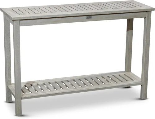 Miniatura 9 de DTY Outdoor Living Mesa consola de madera de eucalipto, dos estantes para exteriores, acabado marrón resistente a la intemperie