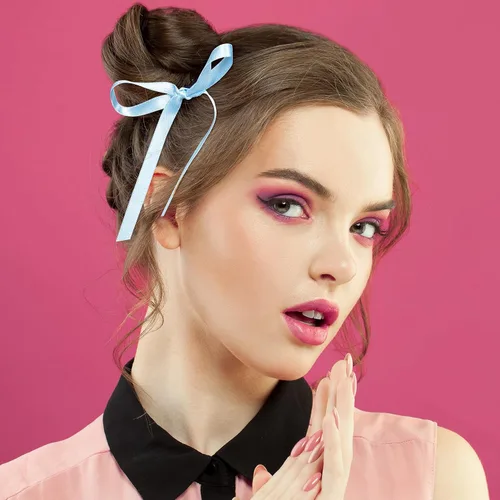 Miniatura 2 de HINZIC 18 pinzas para el cabello con lazo azul de 4.3 pulgadas, cintas largas para Halloween, rave, Navidad, boda, graduación, pasadores de pelo