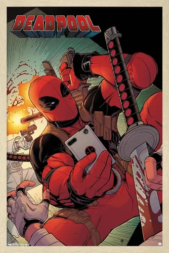 Miniatura 7 de Trends International Marvel Comics Deadpool - Póster de pared para selfies, 14.725 x 22.375 pulgadas, versión enmarcada de madera de granero