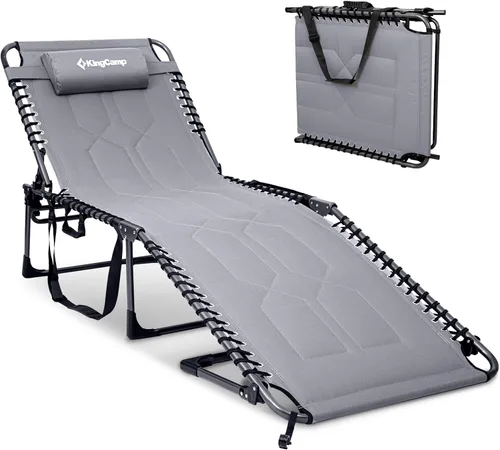 Miniatura 11 de KingCamp Silla bronceadora de gran tamaño, extra ancha, acolchada, plegable, portátil, ajustable, 5 posiciones, 440 libras, tumbona resistente