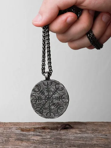 Miniatura 3 de HAQUIL Viking Antique Necklace, Helm of Awe Aegishjalmur Pendant, Viking Norse Jewelry Gift for Men and Women