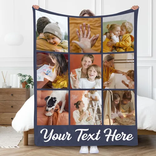 Miniatura 18 de Gowelly Manta personalizada con imagen, manta personalizada con fotos para adultos, niños, familia, mejores amigos en cumpleaños, Navidad, boda