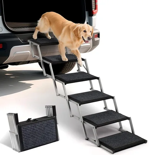Miniatura 10 de Escaleras plegables para perros grandes, con superficie antideslizante, rampa ligera con capacidad para hasta 250 libras, 5 escalones