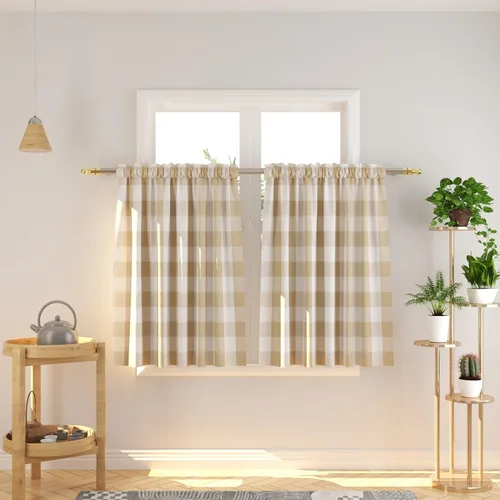 Miniatura 189 de Cenefas de cortina para ventana de 16 pulgadas de largo, 2 paneles de cuadros búfalo, cortinas pequeñas con bolsillo para barra, estilo clásico
