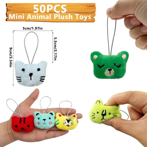 Miniatura 2 de XIPEGPA Juego de 50 juguetes de peluche de animales pequeños, llavero de juguete de peluche para recuerdos de fiesta, llavero adorno para bolsa