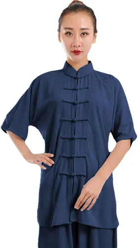 Miniatura 4 de ZooBoo Unisex Ropa de Ejercicio de Mañana, Traje de Tai Chi de Algodón con Mangas Cortas, Uniforme de Kung Fu