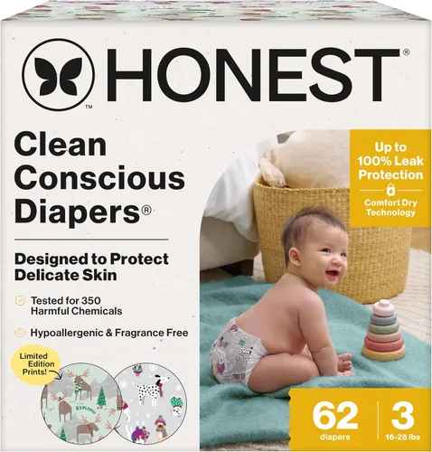Miniatura 37 de The Honest Company Clean Conscious - Pañales para pieles delicadas, hasta un 100% a prueba de fugas, hipoalergénicos, sin fragancia, género neutro