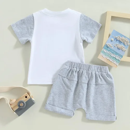 Miniatura 7 de CIYCUIT Conjunto de ropa de verano para bebé niño, camisa y pantalones cortos con estampado de letras
