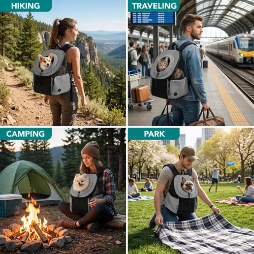 Miniatura 7 de PetAmi Mochila transportadora frontal para perro, mochila de transporte de pecho ajustable ventilada para perros y gatos, transportadora para perros