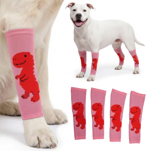 Miniatura 14 de LovinPet Paquete de 4 rodilleras para perro, calentadores de piernas estilo dinosaurio para perros medianos y grandes, elásticos en 4 direcciones