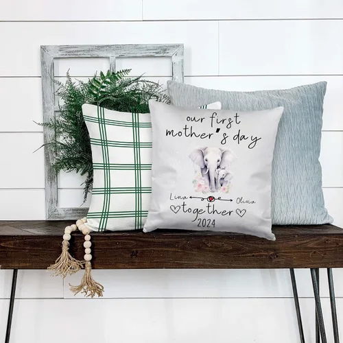 Miniatura 4 de Mother's Day Elephant, Personalised Pillow Case Decor for Home, Present for Mom, Grandmother, for Her