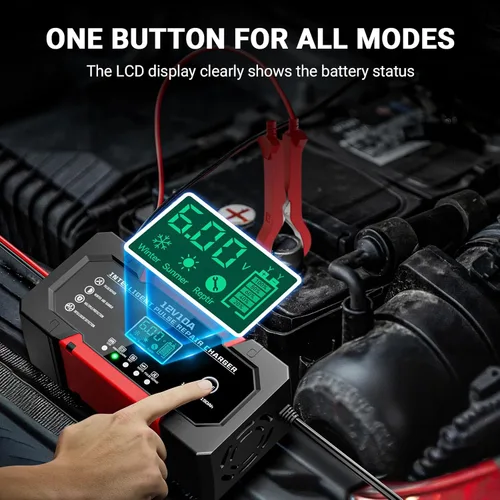 Miniatura 5 de Cargador de Batería 10A 12V Cargador de Batería de Coche Completamente Automático Inteligente con Pantalla LCD y Compensación de Temperatura