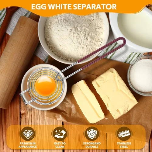 Miniatura 3 de Separador de huevos, herramienta de separación blanca de yema de huevo de acero inoxidable, herramienta separadora de clara de huevo de mango largo