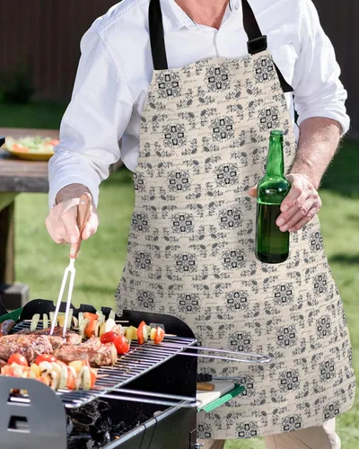 Miniatura 5 de Waterproof Apron with 2 Pockets, Vintage Middle Agesl Floral Text Pattern Adjustable Man and Women Kitchen Bib Apron for Baking Cooking Restaurant