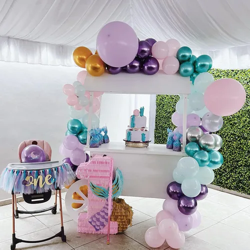 Miniatura 7 de Togvu Set de Globos de Fiesta de Sirena, 60 Paquetes de 12 Pulgadas Globos Metálicos de Látex Rosa Púrpura Verde Azul para Decoración de Cumpleaños