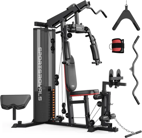 Miniatura 11 de Sportsroyals Equipo de gimnasio en casa, pila de peso de 150 libras, máquina de entrenamiento de cuerpo completo con sistema de polea