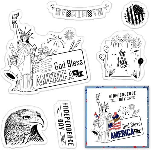 Miniatura 6 de Sellos transparentes de estrella de Estados Unidos para hacer tarjetas, sellos patrióticos de palabras del 4 de julio, sello de bandera