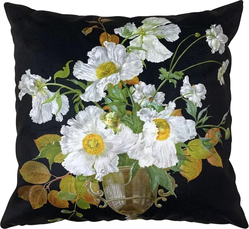 Miniatura 55 de Funda de cojín floral ligera de lujo, 18 x 18 pulgadas, pintura al óleo retro victoriana de doble cara, fondo negro, flor vibrante, funda de cojín