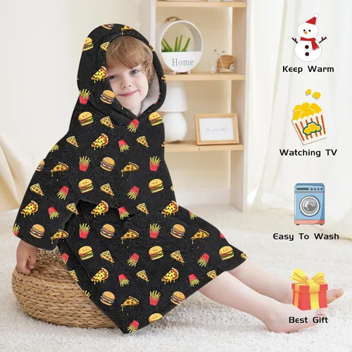 Miniatura 2 de Mewkou Manta con Capucha Portátil para Niños Sudadera con Capucha de Sherpa Extra Grande para Niños, Niñas y Niños Pequeños de 2 a 6 años