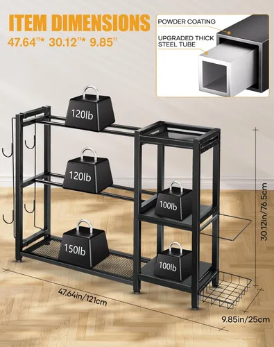 Miniatura 5 de FHXZH Soporte para mancuernas de 3 niveles, soporte de pesas ajustable para gimnasio en casa, soporte de peso resistente para mancuernas, pesas Negro