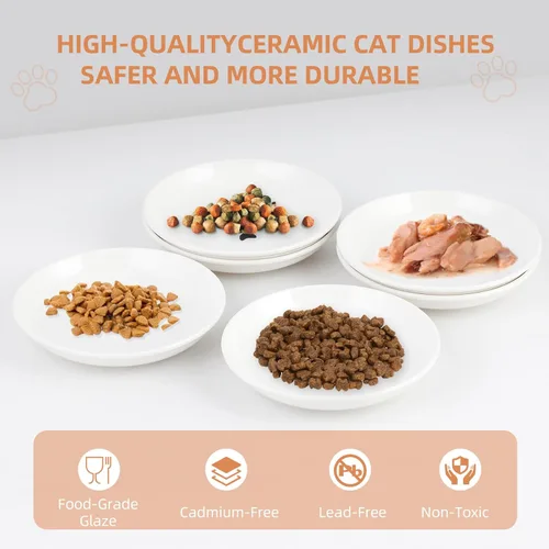 Miniatura 5 de Paquete de 6 cuencos de comida para gatos, cuencos de cerámica para gatos, juego de cuencos antifatiga para gatos, platos de 5.5 pulgadas poco blanco
