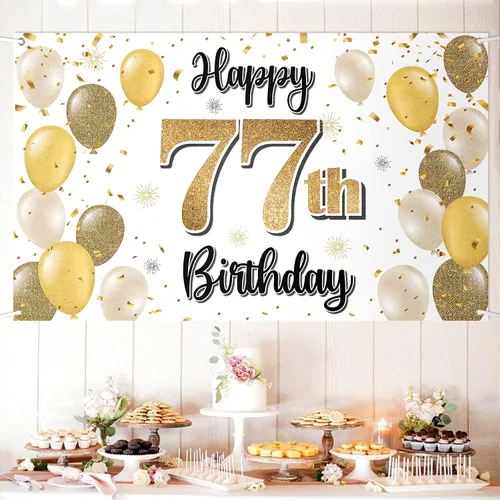 Miniatura 22 de Decoraciones de Feliz Cumpleaños 100, Globo Dorado Grande 100 Pancarta de Cumpleaños Telón de Fondo Letrero - Salud por 100 Años Suministros