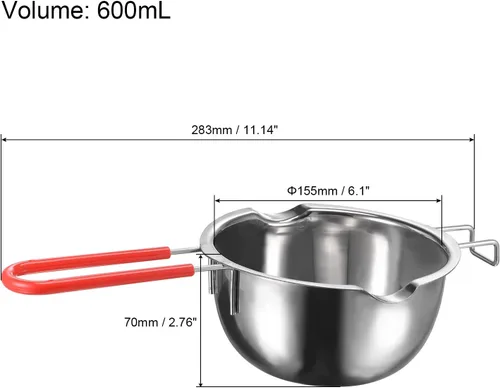 Miniatura 2 de MECCANIXITY Olla doble de la caldera 20.3 fl oz 304 de acero inoxidable con la manija resistente al calor roja para la fabricación de velas