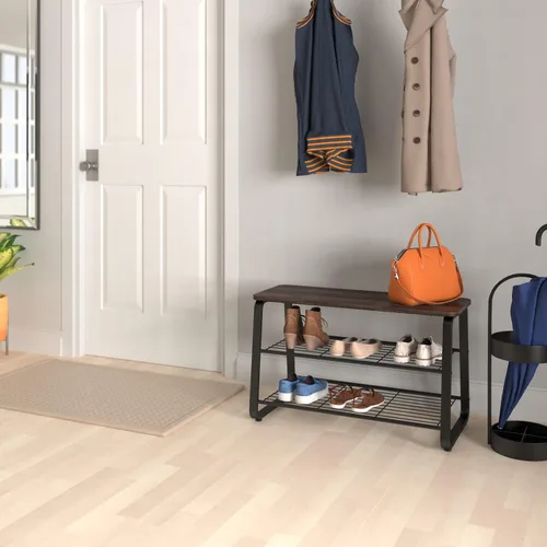 Miniatura 2 de ClosetMaid Zapatero de 3 niveles, marco de metal, estantes de alambre, asiento de madera, entrada, pasillo, sala de estar, organizador de vestíbulo