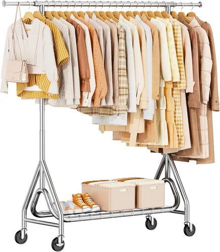 Miniatura 18 de Perchero de Ropa Resistente, Perchero de Ropa de Metal con Capacidad de 450 Libras, Percheros Rodantes para Colgar Ropa con Ruedas Bloqueables