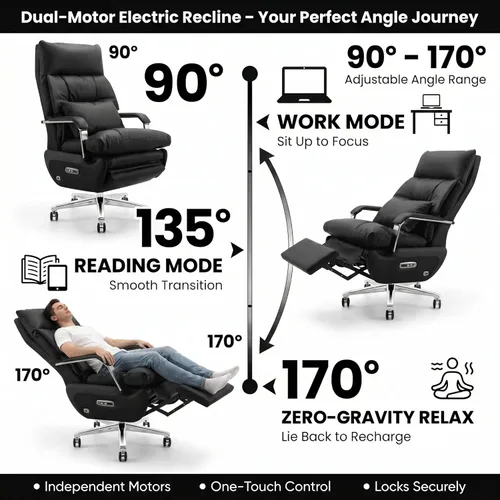 Miniatura 3 de Dual Motor Executive Office Chair with Footrest, One-Touch Reset, 170° Reclining Wide Seat Ergonomic Leather Desk Chair, 450LBS Big and Tall for