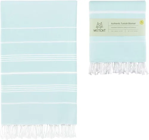 Miniatura 33 de WETCAT Toalla de playa original turca (39 x 71) – Peshtemal prelavado, 100% algodón, muy absorbente, de secado rápido y ultra suave, seguro