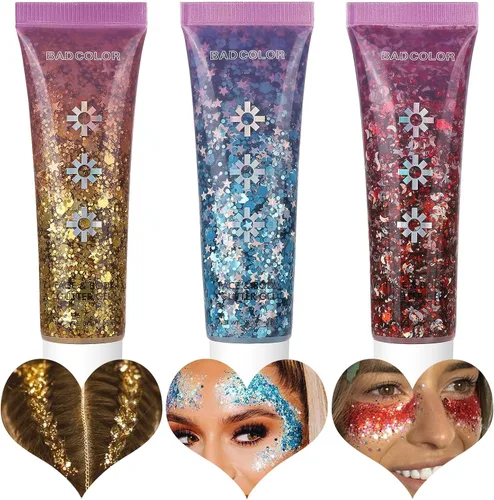 Miniatura 7 de BADCOLOR Gel de purpurina blanca para la cara y el cuerpo, maquillaje holográfico brillante con purpurina gruesa para cabello, uñas, labios, Blanco
