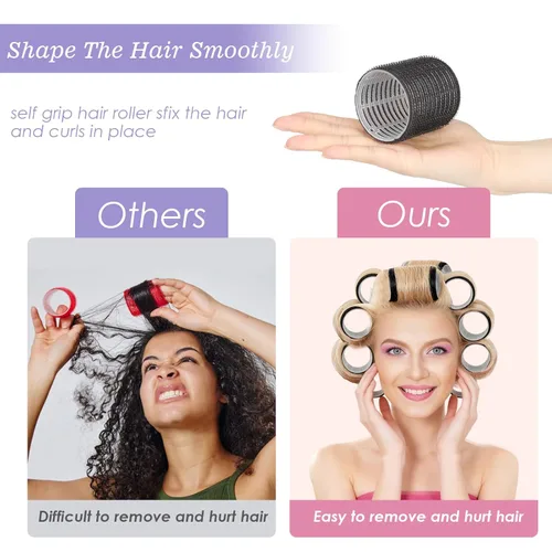 Miniatura 5 de 6 rodillos de pelo jumbo de 2.520 in y 6 rodillos grandes de 2.165 in, rodillos grandes para cabello largo, mujeres con 12 pinzas para el cabello