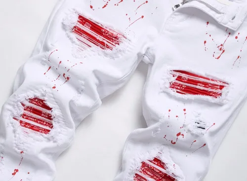Miniatura 3 de OIIIO - Jeans elásticos rasgados de ajuste regular para hombre