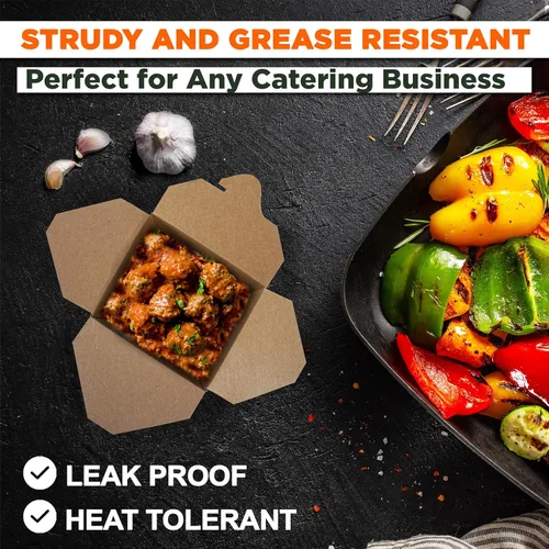 Miniatura 7 de Fit Meal Prep Paquete de 50 cajas chinas para llevar de 8 onzas, 3 recipientes de cartón kraft liso de 2.5 pulgadas, resistentes a fugas y grasa