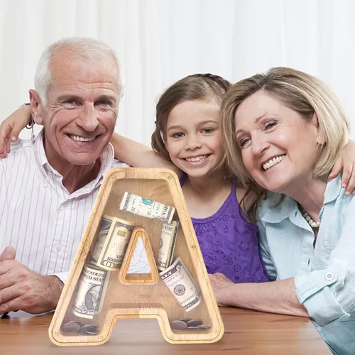 Miniatura 5 de WOOD CITY Alcancía con letras para adultos, niños y niñas, de madera de 9 pulgadas, caja de dinero personalizada, nombre personalizado, regalo