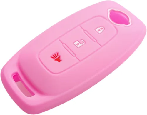 Miniatura 4 de Funda de silicona para llavero sin llave, compatible con Nissan Pathfinder Rogue 2023 2024 - 3 botones (negro + rosa)