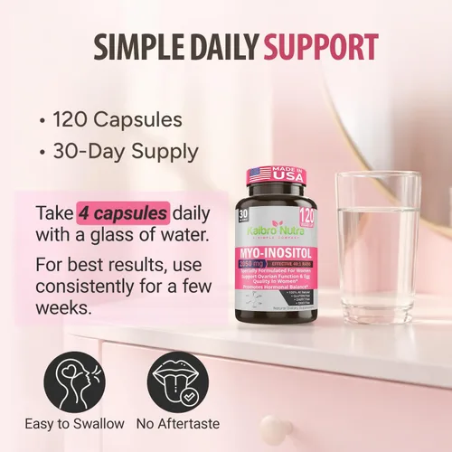 Miniatura 6 de Kaibro Nutra Suplemento de mio-inositol, mio-inositol y D-chiro inositol proporción 40:1, equilibrio hormonal y apoyo ovárico para mujeres