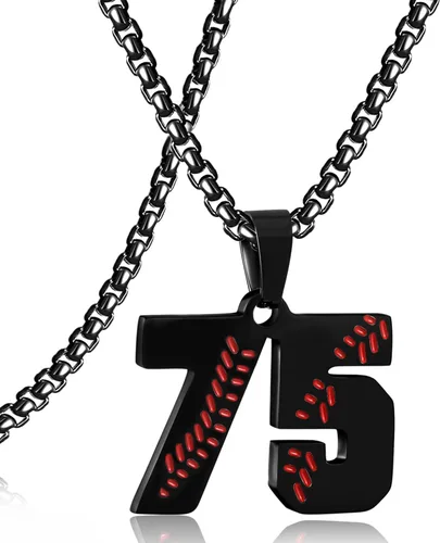 Miniatura 29 de SKQIR Colgante de número de jersey de béisbol para hombres y niños - Cadena de acero inoxidable para atletas - Negro