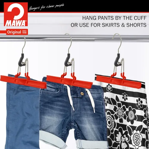 Miniatura 5 de Mawa by Reston Lloyd - Percha antideslizante con abrazadera para pantalones y faldas, estilo M/26, juego de 2, rojo Blanco