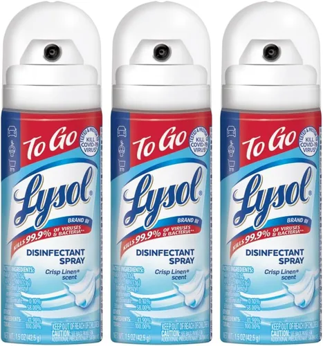 Miniatura 9 de Lysol Spray desinfectante To Go, desinfectante de tamaño de viaje, para desinfectar y desodorizar sobre la marcha, lino crujiente, 1.5 onzas