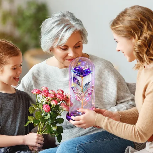 Miniatura 4 de Pusuny Flores para el Día de la Madre, regalos para mamá y mujer, regalo de cumpleaños, rosa de cristal de galaxia eterna, flores de cristal