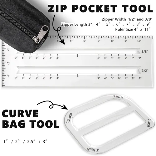 Miniatura 2 de UPTTHOW Juego de 3 plantillas para hacer bolsas cuadradas para principiantes, juego de herramientas de costura de acrílico transparente con bolsa
