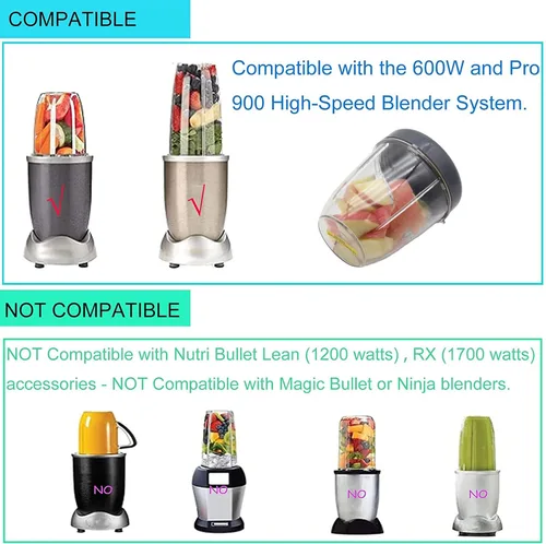 Miniatura 4 de Vasos de repuesto para licuadora y tapas planas, piezas de repuesto compatibles con Nutribullet Cups Blender de 600 W/900 W, vaso de 18 onzas, tapas