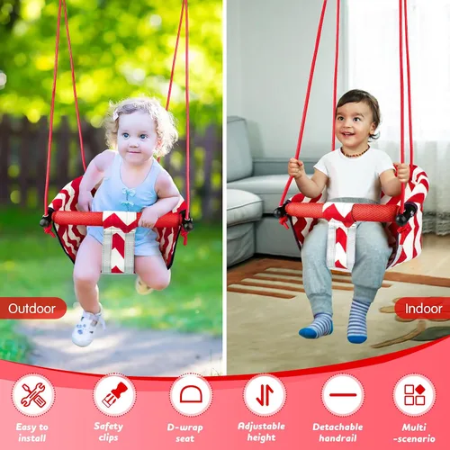 Miniatura 2 de Columpio para niños pequeños – Cómodo columpio para bebé, interior y exterior, asiento de columpio para niños, arnés de seguridad, sistema de Rojo