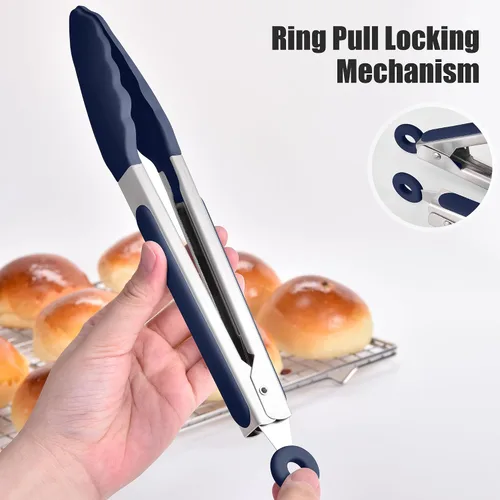 Miniatura 8 de Doosu Pinzas de cocina para cocinar: juego de pinzas para alimentos resistentes al calor de 600 °F con puntas de silicona antiarañazos, pinza