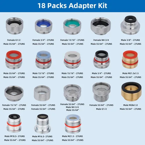 Miniatura 2 de Kit de adaptador de grifo de 18 piezas de metal de latón, juego de adaptador de aireador de grifo, adaptador de fregadero macho hembra convertidor a